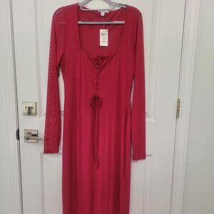 Bar lll Women's Red/Royal Amaryllis Lace-Up Midi dress in Size Large NWT